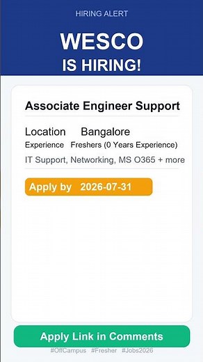 Wesco | Associate Engineer – Support | Off Campus 2026 | Apply Now | Bangalore