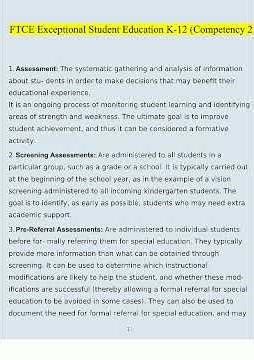 FTCE Exceptional Student Education K12 Competency 2 Complete Solution 20222023 100 Verified5024 vide