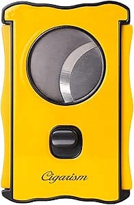 Guillotine Cigar Cutter, Large Ring Gauge Double Blades, Genuine Leather Case (Yellow)