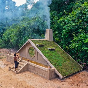 Building Hobbits House with Grass roof | Primitive Survival Tool