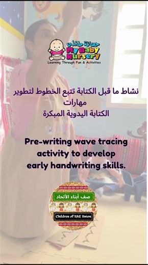 نشاط ما قبل الكتابة تتبع الخطوط لتطوير مهارات الكتابة اليدوية المبكرة. Pre-writing wave tracing activity to develop early handwriting skills.