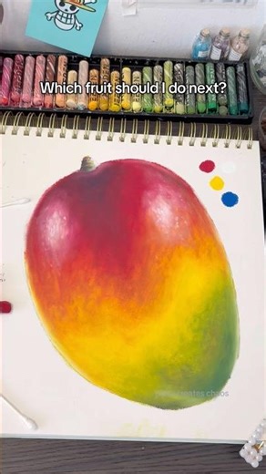 Drawing a mango with ONLY red, blue & yellow oil pastels 🥭 #oilpastel #drawing #artprocess #mango