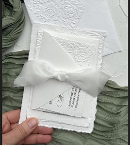 Embossed Wedding Invitations, Deckled Edge Handmade Cotton Paper, Roses Sage Green - Etsy