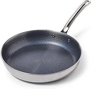 Viking 3-Ply Non Stick Frying Pan, 10 Inch Hybrid Plus Stainless Steel Kitchen Cookware, Silver