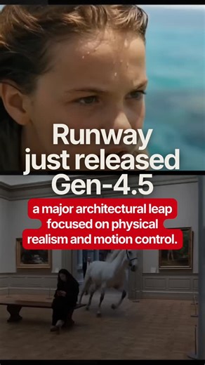 Runway just released Gen-4.5, a major architectural leap focused on physical realism and motion control. The model now includes image-to-video support, letting you upload a photo as the first frame, so your character or setting stays consistent throughout the video. What makes Gen-4.5 different is causal reasoning. Objects have weight and momentum. It's not just generating motion, the program has a fundamental understanding of physics. Runway Gen-4.5 is now integrated directly into Adobe Firefly