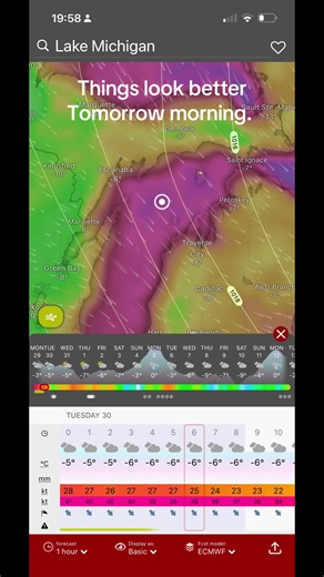 Alright Crew — today I show an overview of the Great Lakes, and for once… not much is moving. Then we check tomorrow morning’s forecast, which actually looks better — so we’ll pick up anchor and start making our way toward Chicago. I also show our anemometer, which has been compromised by freezing rain. The propeller blades are now generously coated in ice, meaning it’s currently measuring “winter” rather than wind speed. Technology: undefeated. Ice: undefeated-er. Tags: #CaptainTJ #AlgomaBuffal