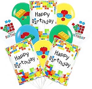 15Pcs Building Blocks Happy Birthday Square Foil Balloons for Colorful Building Block Birthday Party/Puzzle Game Colorful Cube Party Balloons/Colorful Plaid Block Balloons for Birthday Party