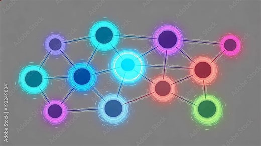 Abstract network diagram with colorful interconnected nodes and lines, representing data connectivity, AI neural networks, or social connections — modern digital infrastructure concept.