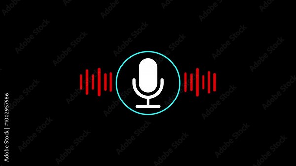 Modern microphone wave animation on white, highlighting audio features with clear and stylish motion graphics .