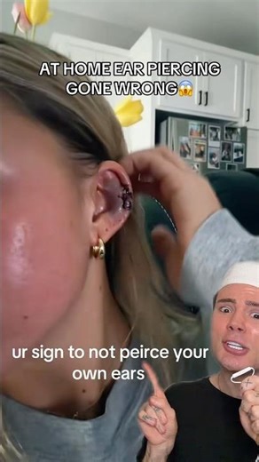 AT HOME EAR PIERCING GONE WRONG!😱 #earrings #earring #earringsdesign #earringscollection