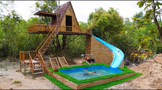 How two men built a tree villa with waterslide to pool in just 100 days