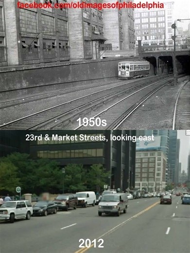 132K views · 2.2K reactions | The original portal for the Market Street Subway near 23rd & Market Streets. 1950s Vs. 2012. The tunnel was filled in and paved over. | Old Images of Philadelphia | Facebook
