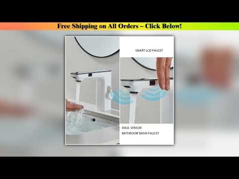 White Smart Sensor Basin Faucet Screen Digital Display Hot Cold Water Mixer Tap Touchless Vanity
