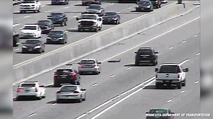 DUCK CROSSING: Watch as cars swerve and slam on their brakes to avoid hitting a family of ducks walking across a busy Minnesota interstate. All the ducks made it safely across. | NBC Nightly News with Tom Llamas