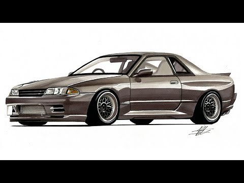 Realistic Car Drawing - R32 Nissan Skyline GT-R - Time Lapse