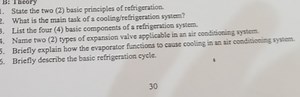 State the two (2) basic principles of refrigeration.2. What is... | Filo