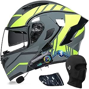 Bluetooth Modular Motorcycle Helmets, DOT Approved Flip Up Full Face Motorcycle Dual Visor Helmet, with Dual Speakers and Microphone, for Adults Men and Women M~XXL