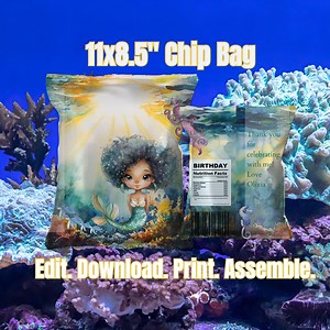 Sac à collation numérique modifiable sirène, sacs à collation, téléchargement immédiat, accessoires de fête