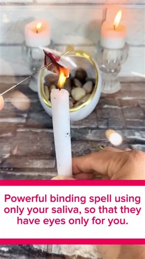 Powerful binding spell,using only your saliva so that they have eyes only for you,the first thing you will do,is write that person's name on a piece of paper,with red ink take a little of your saliva and rub it all over the name,then fold the paper very well,and look for a needle or a pin and pierce the paper with it,finally get a candle or a lighter and burn the paper,it doesn't matter whether it's a candle or a lighter,the important thing is that you burn the paper,and while you are burning it