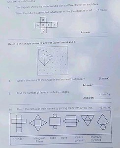 The diagram shows the net of a cube with a different letter on ... | Filo