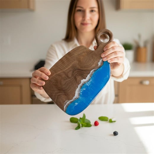 Handmade Walnut Charcuterie Board – Ocean Wave Resin Art, Coastal Decor - Etsy