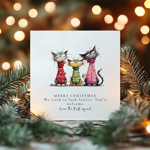 Funny Cat Christmas Card, Festive Cats in Jumpers, Humorous Christmas Card, Cat Lover Christmas Card, From the Fluff Squad - Etsy UK