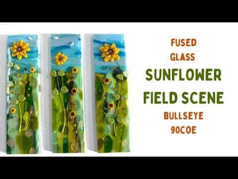 Fused Glass Sunflower Field Scene