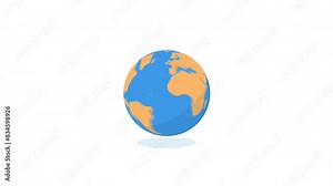 Cartoon Globe Flat Design Planet Earth loop animation spinning on white background and green screen