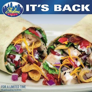 It’s baaaaaack. We’re now serving Chicken Bacon Ranch wraps and salads at participating locations! Get it while it lasts. | Skyline Chili | Facebook