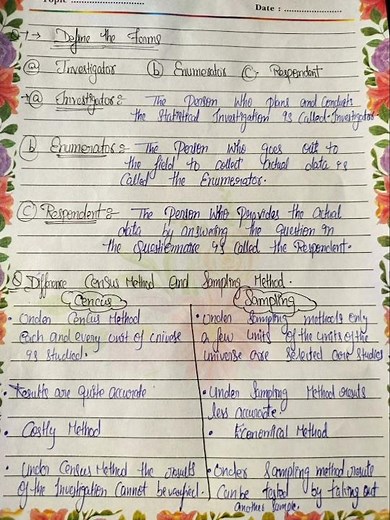 Statistics for Economics class 11 notes chapter 3 organisation of Data