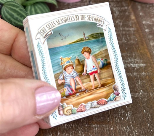 Miniature Hand Painted Coastal Beach Diorama - Mini Tunnel Book Paper Scene - Gift Card Holder - Shadow Box Display - Okubo Original - Etsy