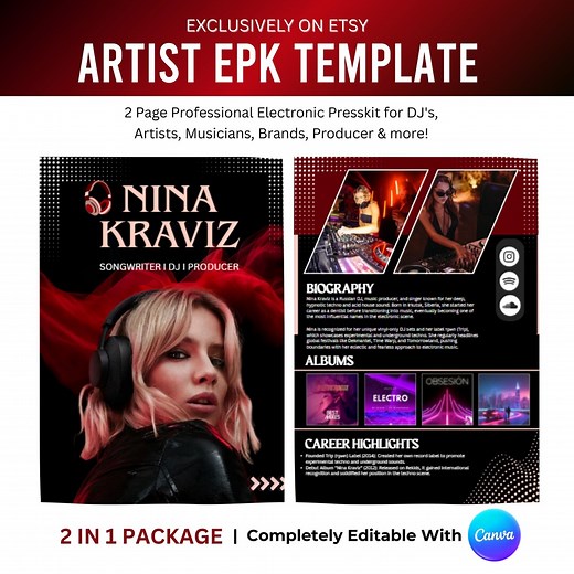 Editable Musician EPK Template: DJ, Artist Electronic Press Kit (canva) - Etsy