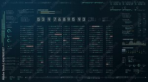 Futuristic source code digital data telemetry motion graphic display screen with user interface display for digital background computer desktop display screen Stock Video