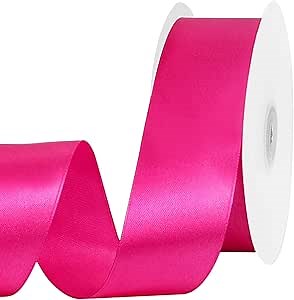 woric Hot Pink Ribbon 1 1/2 Inch 60 Yards Pink Bows Decor Satin Ribbon for Flower Bouquet Gift Wrapping Girl Women Hair Bows Crafts Wedding Holiday Decorations