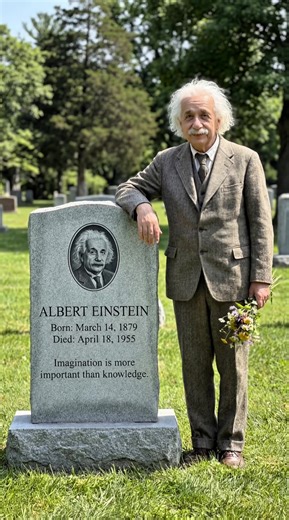 Historical scientists visit their own graves. #alberteinstein #isaacnewton #scientists