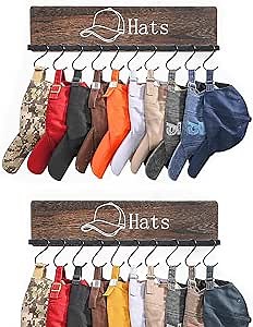 FANGSUN Hat Rack for Wall, Wooden Baseball Cap Organizer with 20 Hooks, Hat Display Storage Holder for Men and Women, Rustic Ball Cap Hanger for Closet, Bedroom, Entry, Set of 2