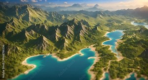 A detailed fantasy world map showcasing diverse landscapes including mountains forests rivers and oceans The vibrant colors and intricate details create an immersive and imaginative setting 4k animati