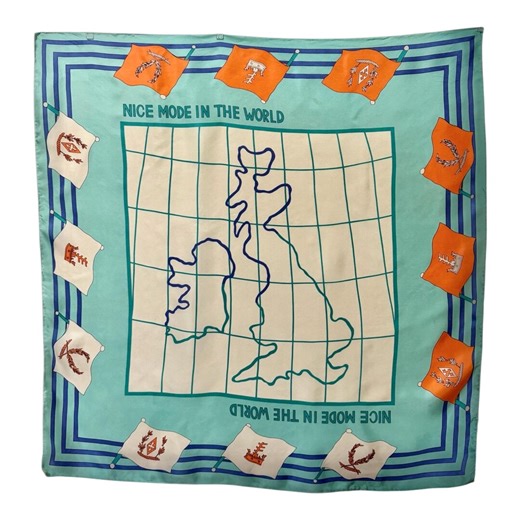 Vintage Scarf 1980s–1990s Korea 100% Silk Twill Scarf Hand Rolled Edges Nautical World Map With Flags in Teal and Orange 34x34 Inches - Etsy