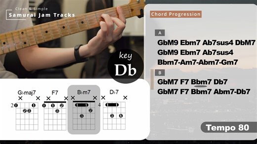 即兴伴奏 Soul RnB Groove Guitar Backing Track in Db major BMP 80