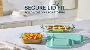 Pyrex Sculpted Tinted Glass 8" Square Baking Dish with Lid, Aqua