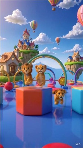 🦁 Cute Baby Lions Race Through a Magical Sky World! 🌈 | 3D Animated AI #Short #lion