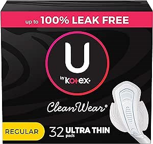 U by Kotex CleanWear Ultra Thin Feminine Pads with Wings, Regular Absorbency, 32 Count