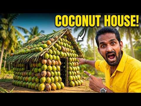 We Build a Coconut House - look amazing 😱😱 కొబ్బరి కాయలతో ఇల్లు కట్టాం 😍😍 Telugu Adventures
