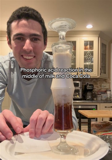 Milk and Coca Cola density with a phosphoric acid reaction in the middle #milk #cocacola #science #experiment #fyp