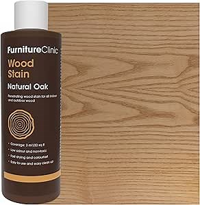 Furniture Clinic Wood Stain | Natural Oak | Water Based | Fast Drying, Low Odor, & Non-Toxic | for Indoor & Outdoor Furniture and More | Multiple Finishes | (8.5oz / 250ml)