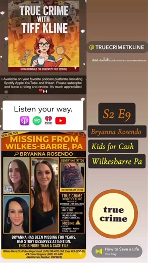 💛🧡True Crime with Tiff Kline S2 Ep 9- has dropped. Now available to stream on your favorite podcast platforms including IHeart Apple Spotify & YouTube! Links are in the comments . 🧡Bryanna Lynn Cooper Rosendo’s story begins long before she vanished from Wilkes‑Barre, Pennsylvania in the spring of 2021. At just 12 years old, she was swept into the infamous Kids for Cash scandal—where Luzerne County judges accepted kickbacks to send children to private juvenile detention centers for minor infra