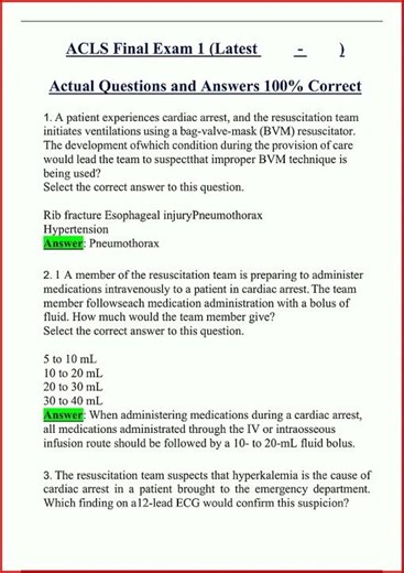 Acls Final Exam 1 Latest Actual Questions And Answers 100 Co video