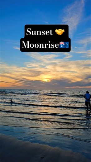 Witness the rare magic when sunset and moonrise happen together 🌅🌕Nature paints the sky