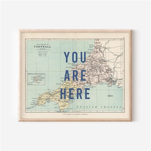 Cornwall Vintage Map Print, Cornwall Poster, You Are Here Cornwall, Coastal Art, Unframed, 8x10"/16x20"/24x30" - Etsy UK