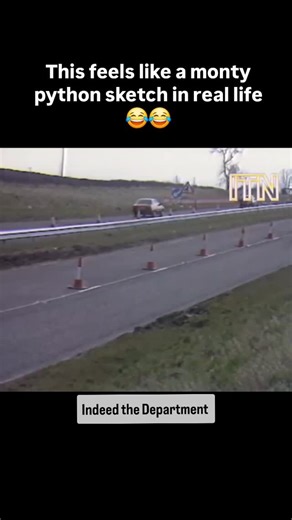 Brits and giggles on Instagram: "In March 1988, ITN reported on the notoriously hazardous A19 road in the Teesside area between County Durham and North Yorkshire. A new safety barrier had been installed, and local councillor Mr Davidson –in a ratger comically hilarious fashion, insisted that the road is very safe. You can sww what happened next #britishhumour #uk #funnypolitics #montypython"